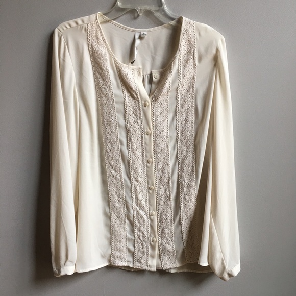 LC Lauren Conrad Tops - LC Lauren Conrad Cream Lace Front Blouse XL